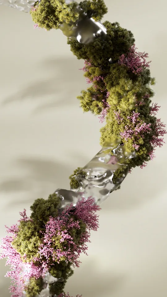 A ribbon of ice wrapped in moss and pink heather