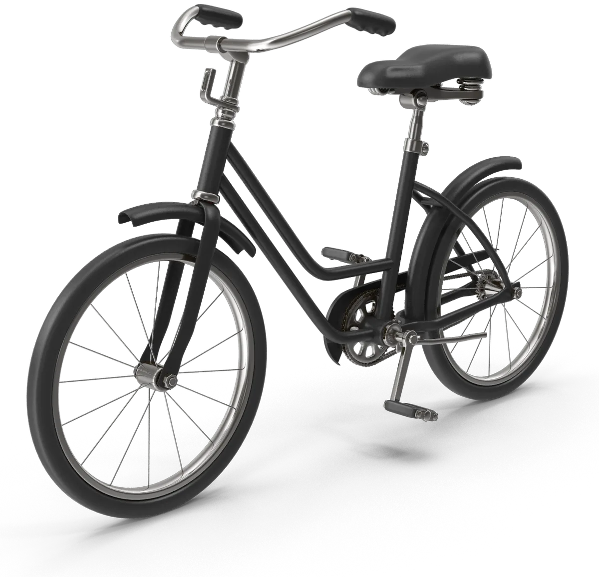 Small black bicycle with a sprung saddle