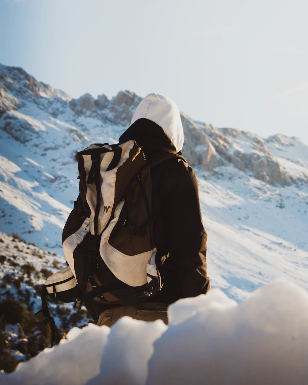 Ridgeborn 18 day pack on a hiker in the snow